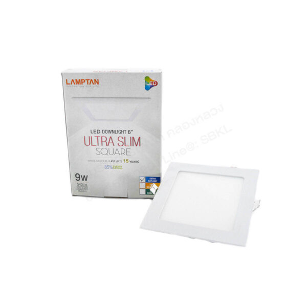 โคมLED Downlight Ultra Slim 9W หน้าเหลี่ยม DL P.10 (LAMPTAN)